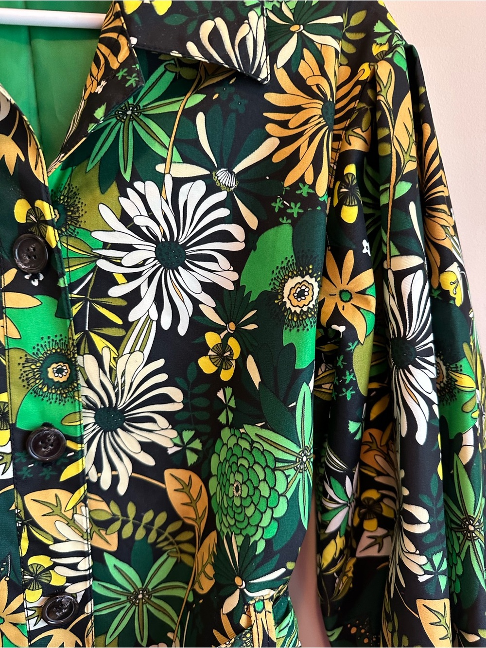 International Concepts INC Floral Twill Trench Coat M Amara Blooms Retro Green - Picture 4 of 10